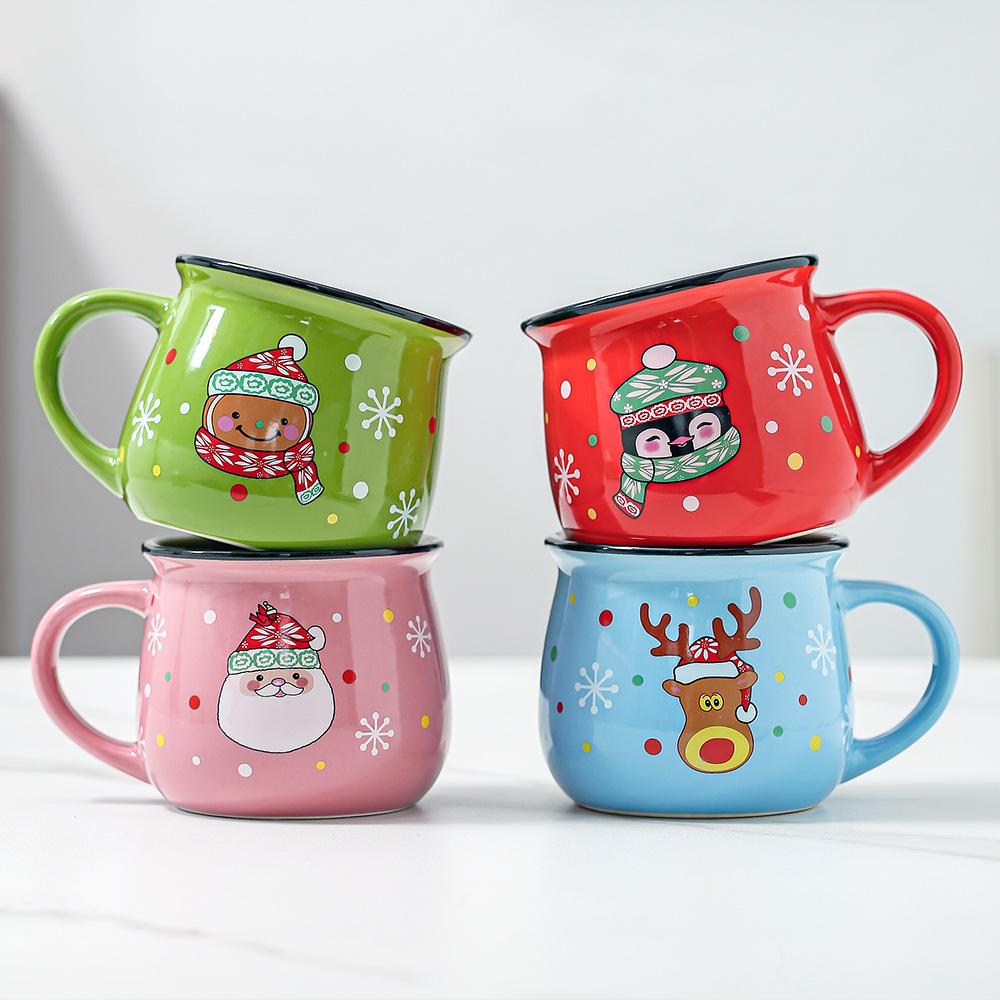 350ML Ceramic Mug Cartoon Pattern Cute Elk Water Cups Christmas Kids Gift Breakfast Milk Cup Oatmeal Cup Christmas Gift Idea