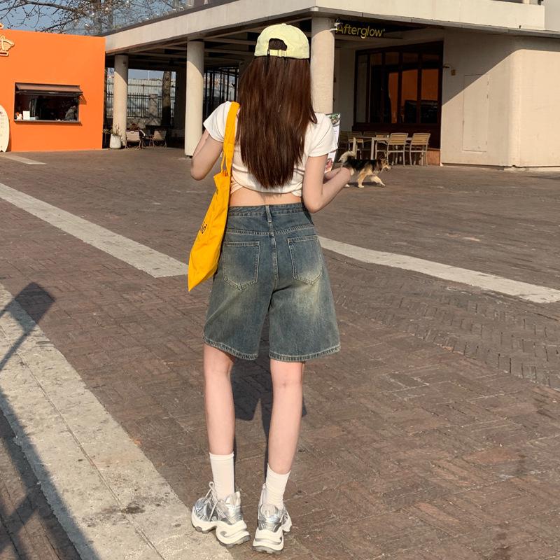 Damen Retro Denim Weite Hosenshorts - Hohe Qualität, Schlankmachend, Gerader Schnitt, Frühjahr/Sommer 2026 Kollektion