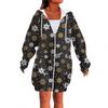 Women's Fashionable Christmas Printed Long Sleeved Drawstring Hooded Zipper Pocket Long Casual Sweatshirt Jacket