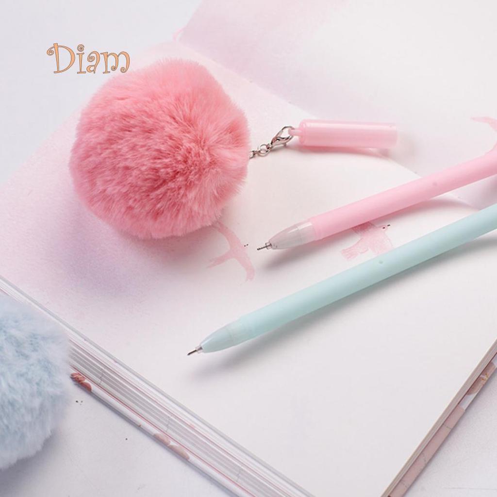 Elens Store 0.5mm Black Ink Cute Girl Women Faux Fur Pom Pom Ball Pendant Gel Ink Pen Gift