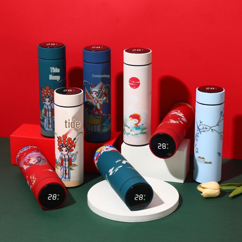 Chinesischer Retro Smart Temperaturanzeige Isolierbecher aus Edelstahl - Anpassbares Geschäftsgeschenk