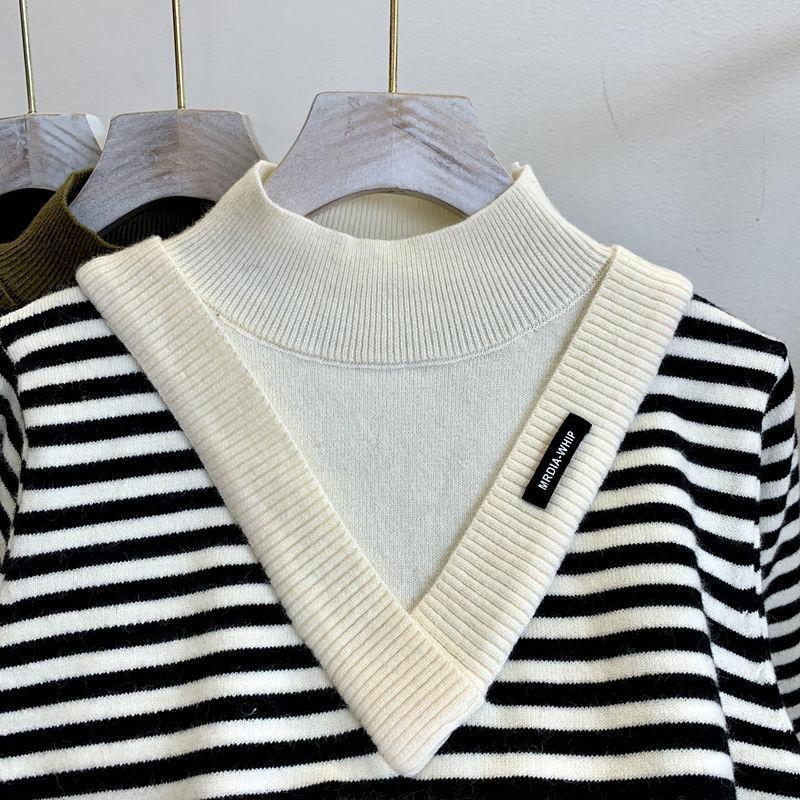 Suéter para Mujer Otoño Invierno Engrosado Cálido Tejido Elástico Manga Larga Oversize Cuello Largo Tops