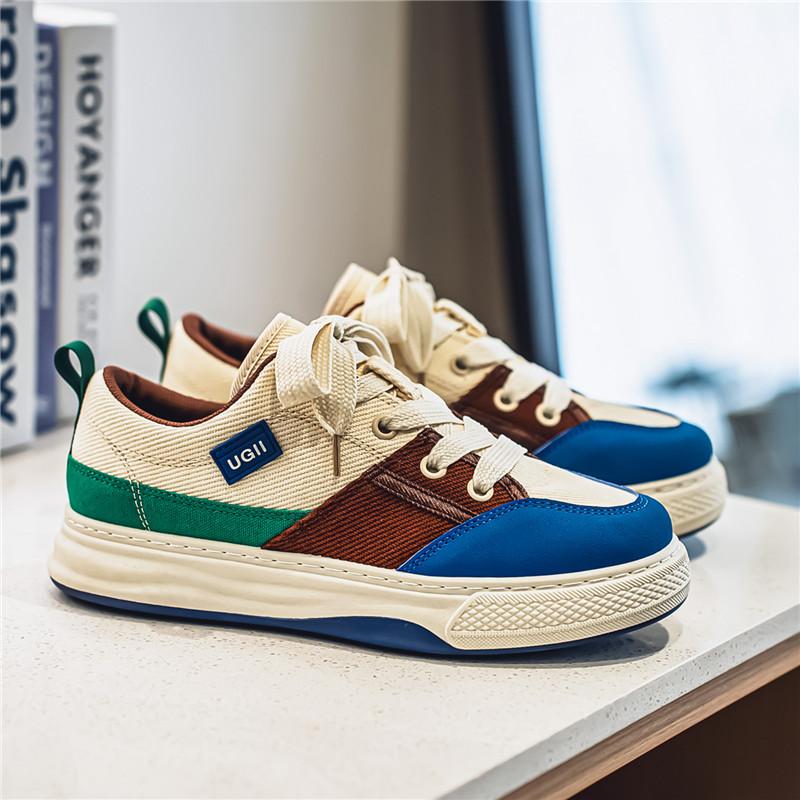 Men's Casual Canvas Sneakers Breathable Low-Top Lace-Up Shoes Non-Slip PVC Sole Fashion Color Block Design for Casual Attire