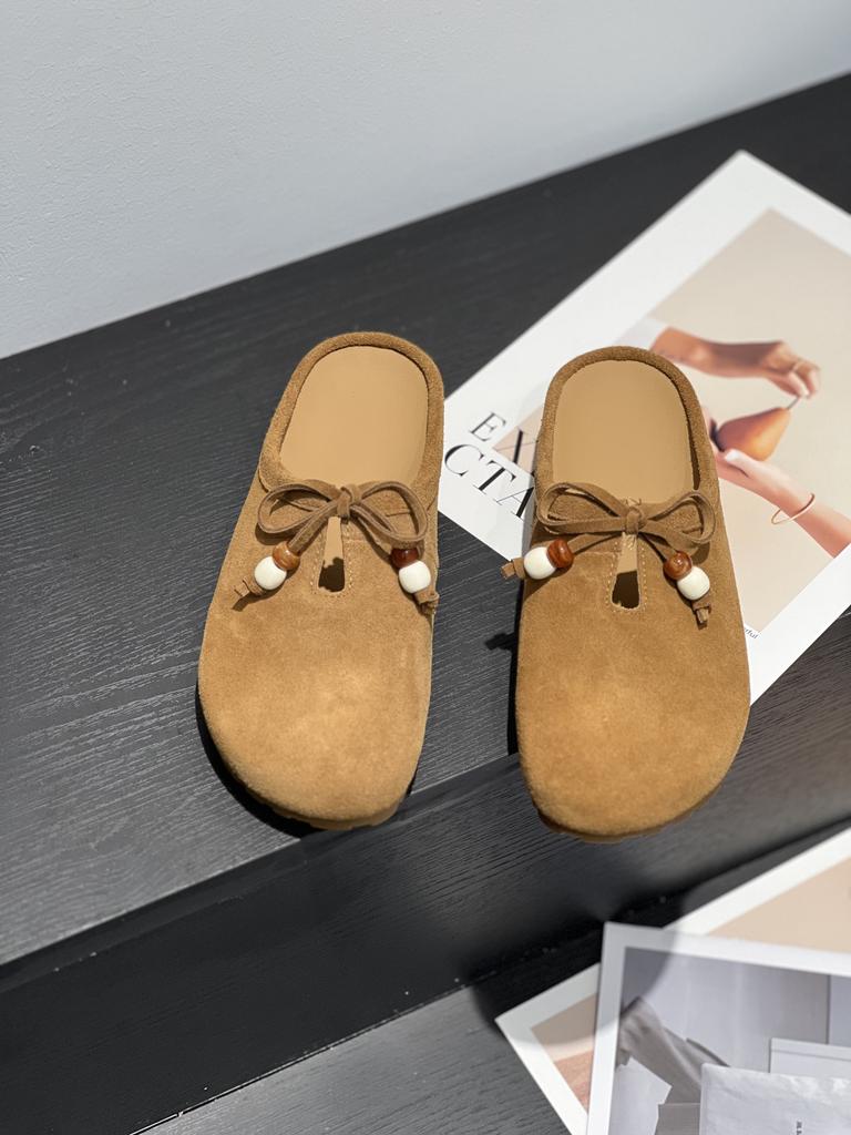Leather thick-soled bag head, half slippers, women's outer wear, half support, autumn style, lace-up, non-slip for pregnant women, ugly and cute.