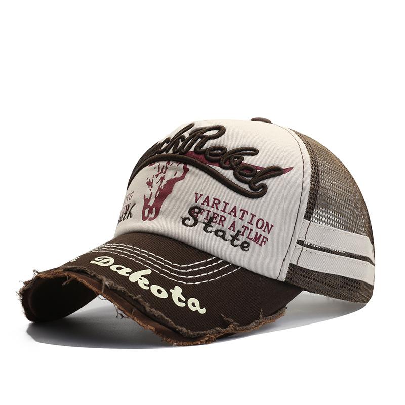 New Washed Mesh Baseball Cap Men's Spring and Summer Fashion Bull's Head Pattern Letter Embroidery Cap Mesh Cap