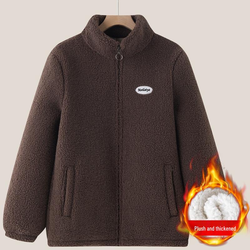 Autumn/Winter Cotton Padded Fleece Jacket for Middle-Aged & Elderly: Cozy Lamb Wool Coat for Grandparents