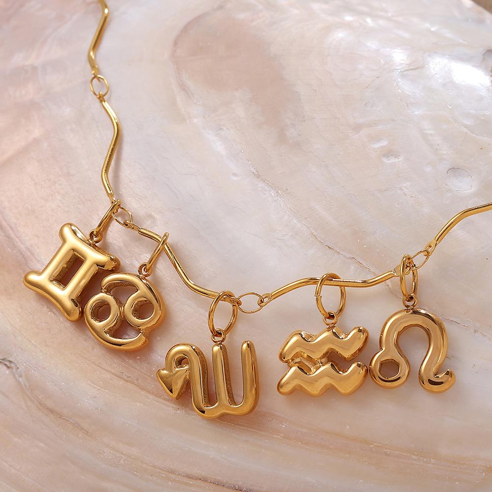 18K Gold Plated Stainless Steel Zodiac Pendant Necklace - European & American Fashion