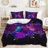 Purple Butterfly Rose Bedding Sets Luxury Duvet Cover Sets Twin Full Queen King Size Comforter Cover Set for Home Decor 3D Print