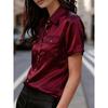 Elegant Satin Short Sleeve Shirt With Chest Pockets