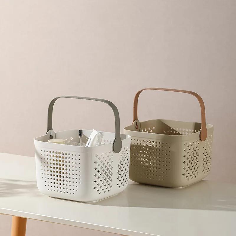 Portable bath basket Bathroom toiletries Storage basket Student special light luxury bath basket Square drain bath basket