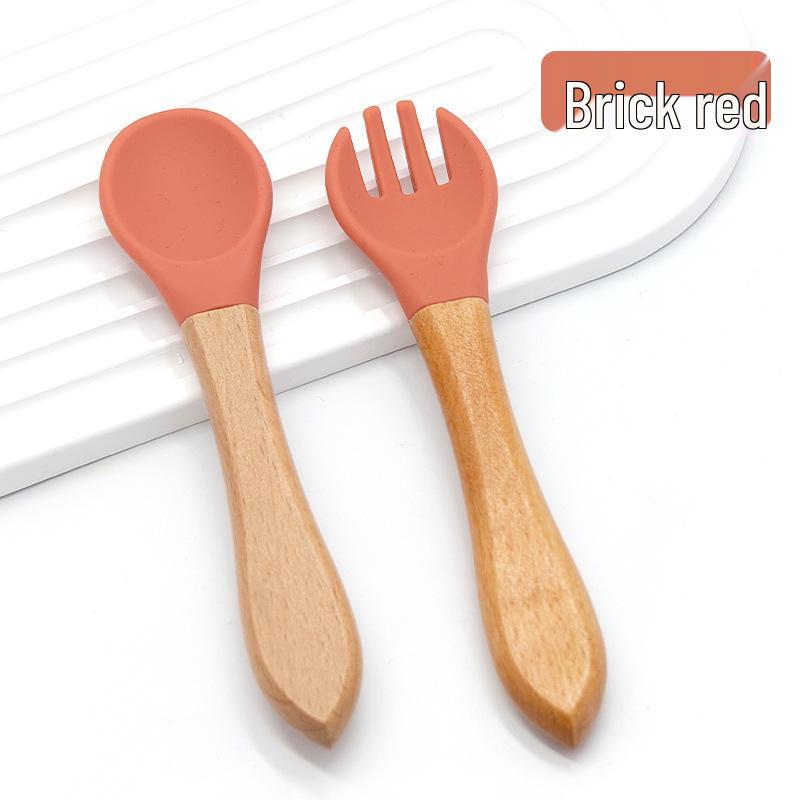 Kinder Silikon Babylöffel mit Holzgriff - Weich, Hitzebeständig, Lebensmittelgeeignet Gummi Fütterungsutensil für Säuglinge.
