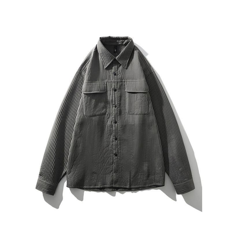 American vintage Pleat Vertical Stripes Lightweight Cargo Shirts Men's Spring/Summer Lapel Outerwear Foreign Trade Men's Casual Shirt