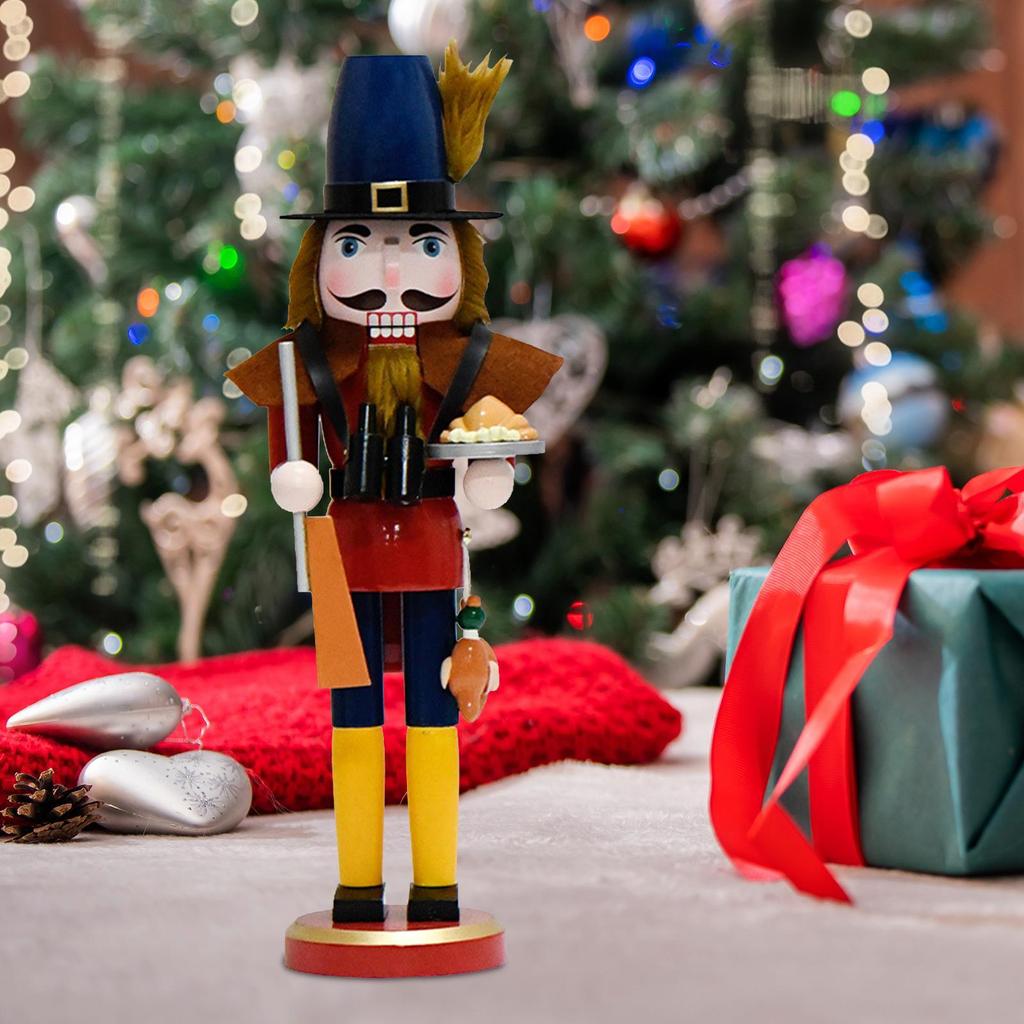 Traditional Wooden Nutcracker Ornament Statue Collectible Desk Sculpture Figurine Christmas