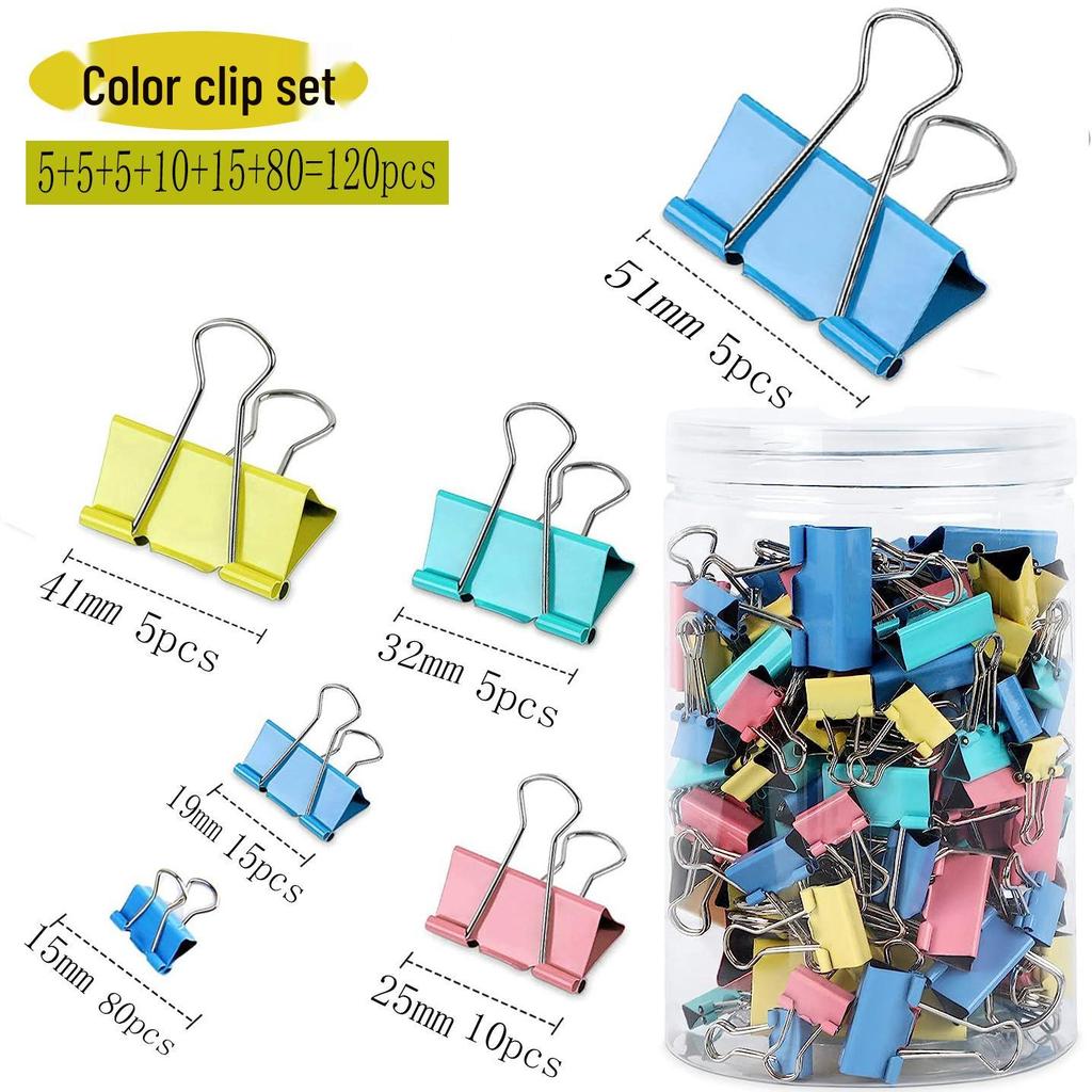 Multicolored Long-Tail & Black Metal Binder Clips Set