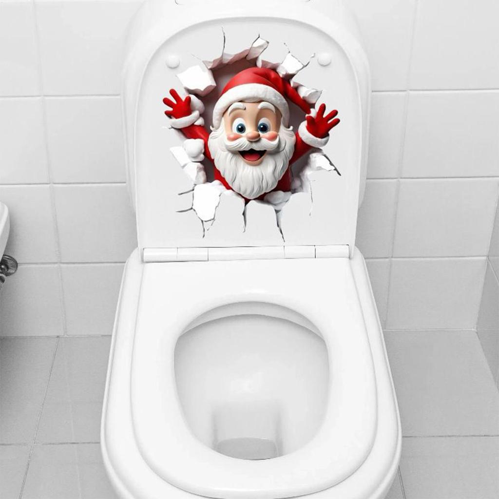 Christmas Toilet Seat Sticker Fun Waterproof Santa Claus Home Decor Santa Claus Wall Decal For Daily Indoor Home Room Dormitory