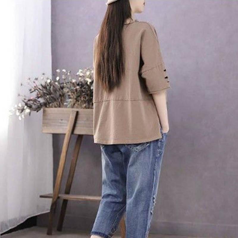 Loves Print Pattern Loses T-Shirt Baumwollmaterial Damen Kurzarm Rundhals Oberteil Retro Literarischer Stil Einfach Lässig Harajuku Pendeln Sommer