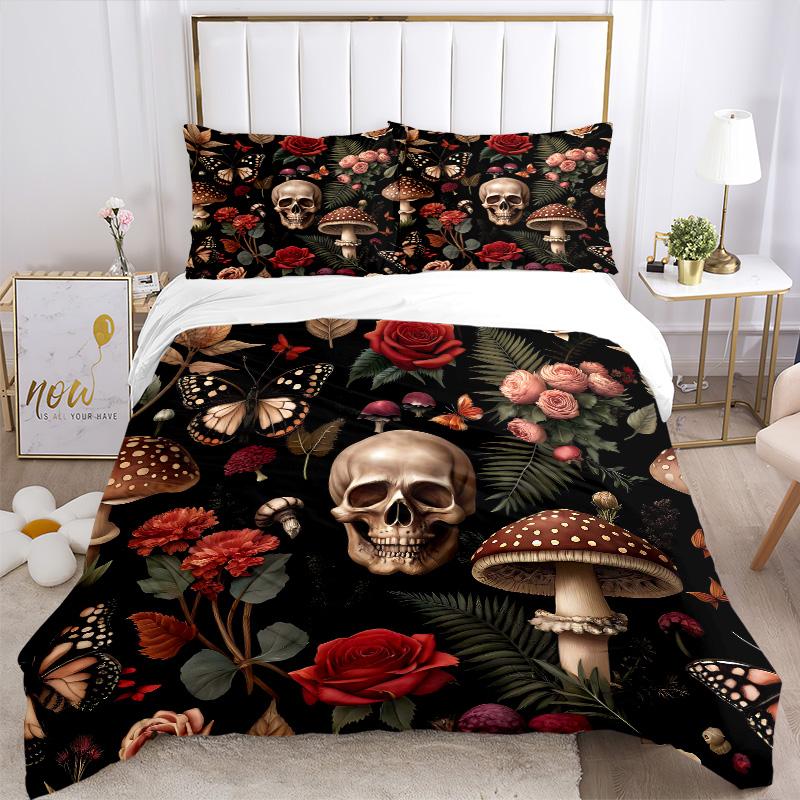 Mystical Skull Flowers Print 3Pcs Bedding Setduvet Cover With 2 Bedropillowcase Home Birthday Gift
