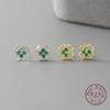 925 Sterling Silver Vintage Green Zircon Stud Earrings for Women, Hollowed Flower Earring Hypoallergenic Girls Party Gift