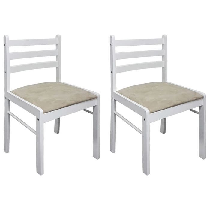 VidaXL 2x Hévéa Solide Chaise de Salle à Manger Blanc Velours Meuble Mobilier Cuisine 242030