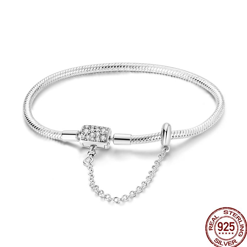 100% Silver Bracelet Fit Original Design Beads Charms DIY Jewelry Making Dazzling CZ Chain Bracelet For Women