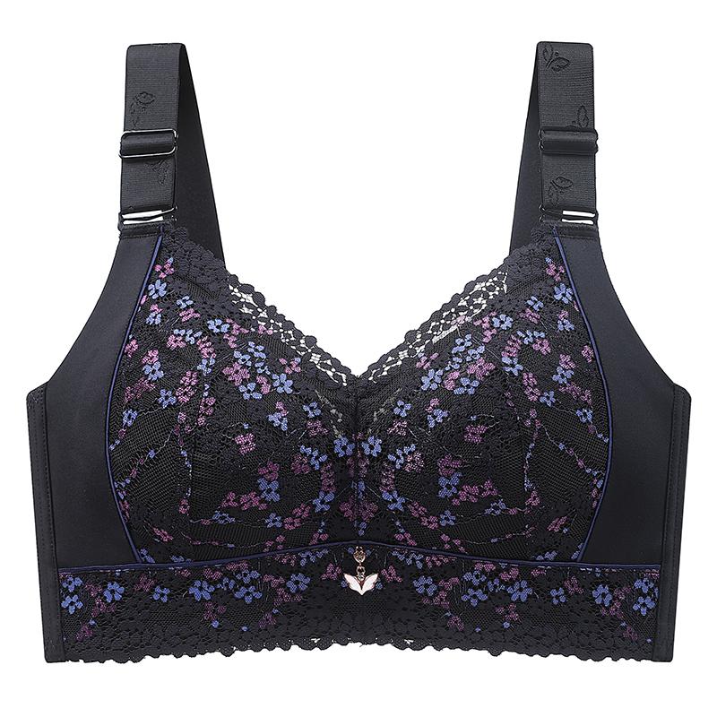 

Плюс размер, тонкое бесшовное нижнее белье с полной чашкой и большой грудью для женщин с боковой грудью, антипровисающий регулируемый стильный бюстгальтер 120DE 48/110D чёрный