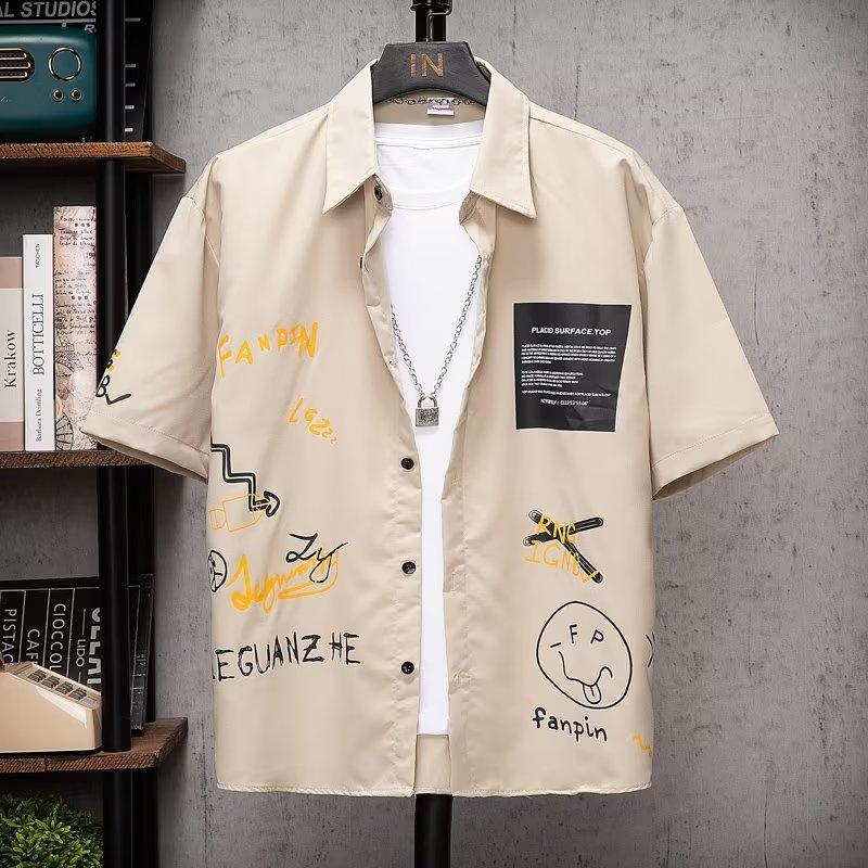 

Рубашка Fat Graffiti, мужская свободная рубашка большого размера, красивая рубашка из искусственной кожи, модная брендовая рубашка Student2022, новинка весны и осени для отдыха