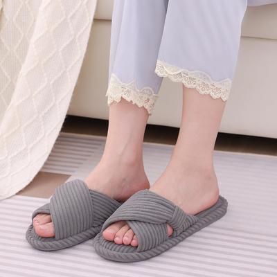 אופנתיים Comwarm פנימיים שטוחים כפכפים נשים קשת פתוחה בוהן כותנה כפכפים נוחות חדר שינה דירות קורדרוי קצף זיכרון כפכפים בית