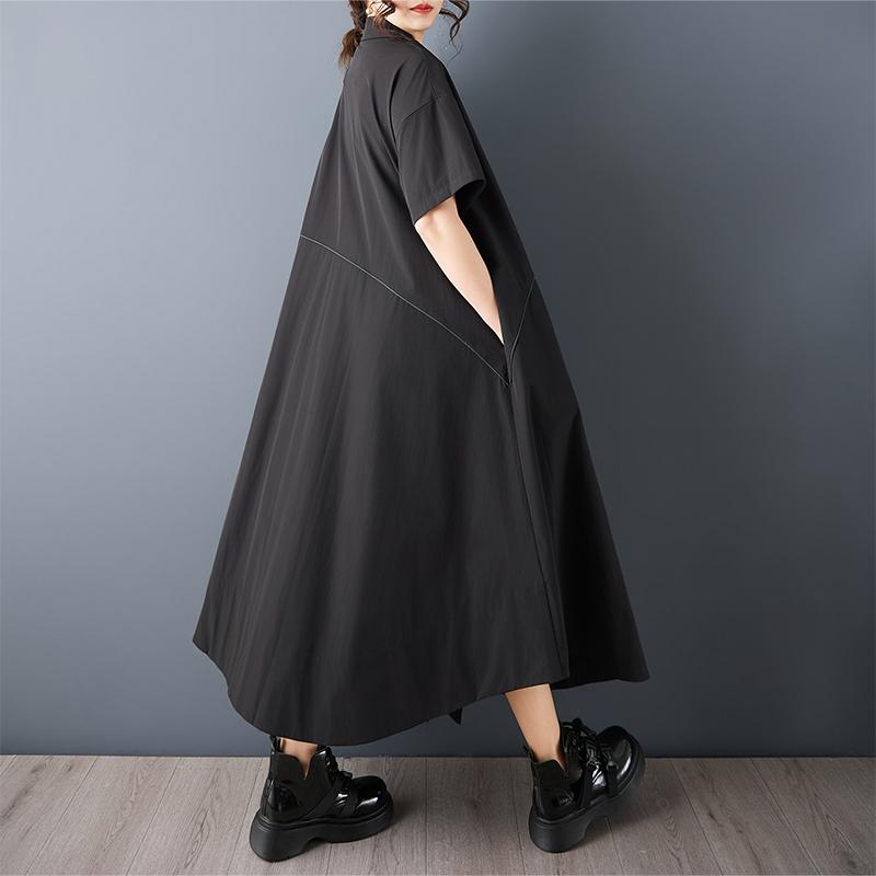 Short sleeve Plus size vintage Black new in dresses for women casual loose long summer shirt dress