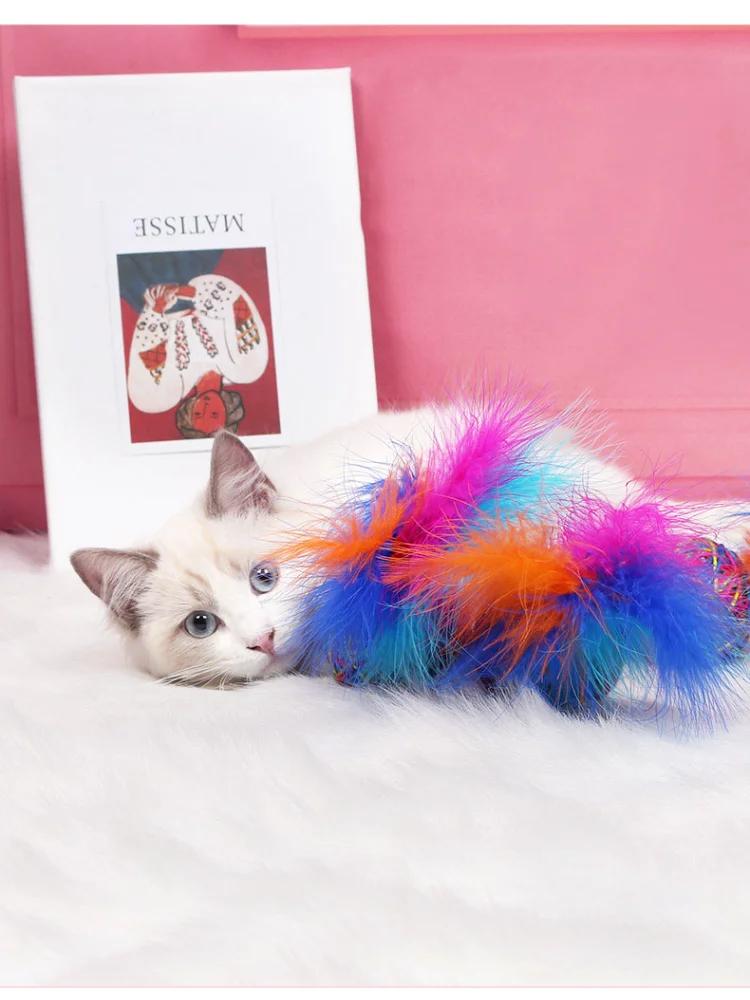 Rainbow Yarn Ball Feather Ball Funny Cat Toy Wool EVA Material Light Foam Ball Throwing Toy For Dog Cat Toy Supplies Colorful