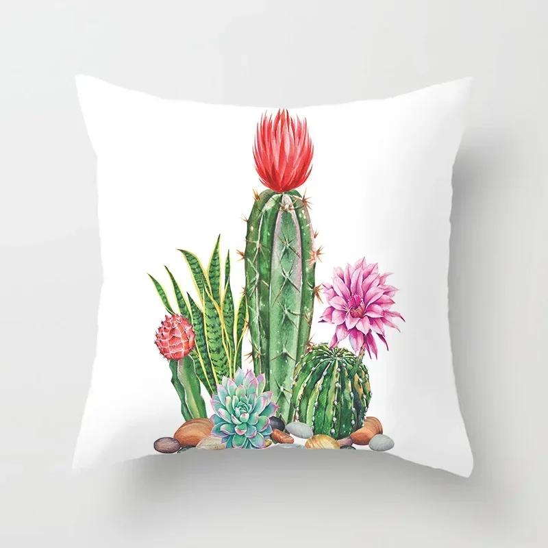Tropical Cactus Summer Plants Pattern Double-sided Printed Pillow Cover Short Plush Suitable Living Sofas Throw Cushion Cover