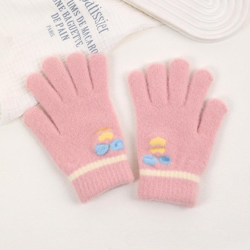 

Korean Baby Wool Five Finger Gloves Unisex Kids School Children Cold Proof Knit Winter Mittens розовый