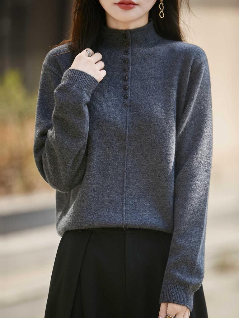 Stylish Women's Semi-High Neck Knit Sweater: French Autumn/Winter Collection