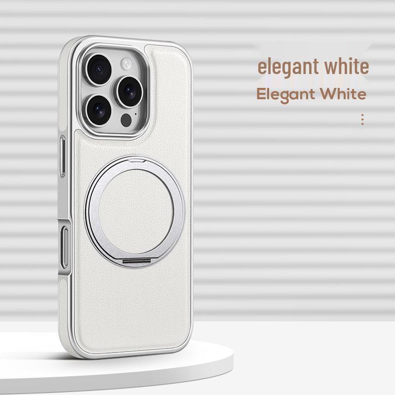 17Promax Electroplated Leather Rotating Magnetic Phone Case for iPhone 16/15 Frosted Finish iPhone 17