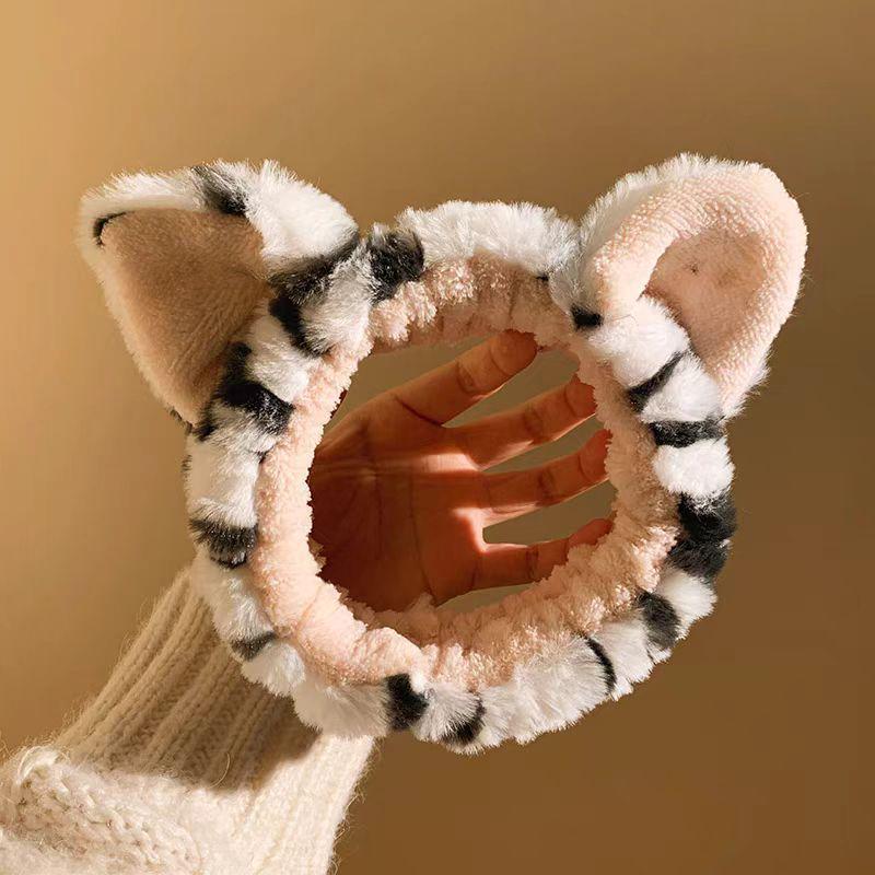 Tiger-Stirnband Damen Plüsch-Haargummi zum Gesichtsreinigen und Schminken - Niedliche Kopfbedeckung für Herbst/Winter.