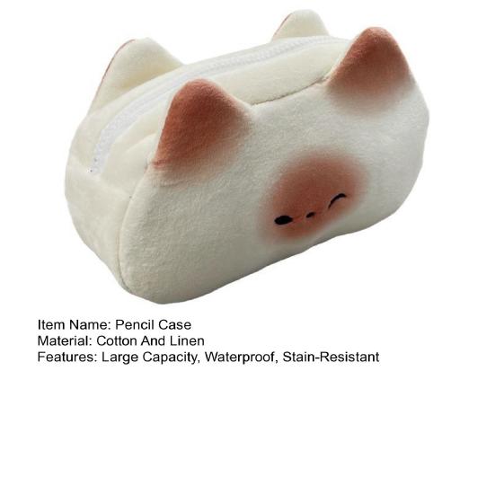 Cute Cat Pencil Case Large Capacity Pencil Pouch Cute Toast Shape Smooth Zipper Closure Stationery Bag Multipurpose Organizer