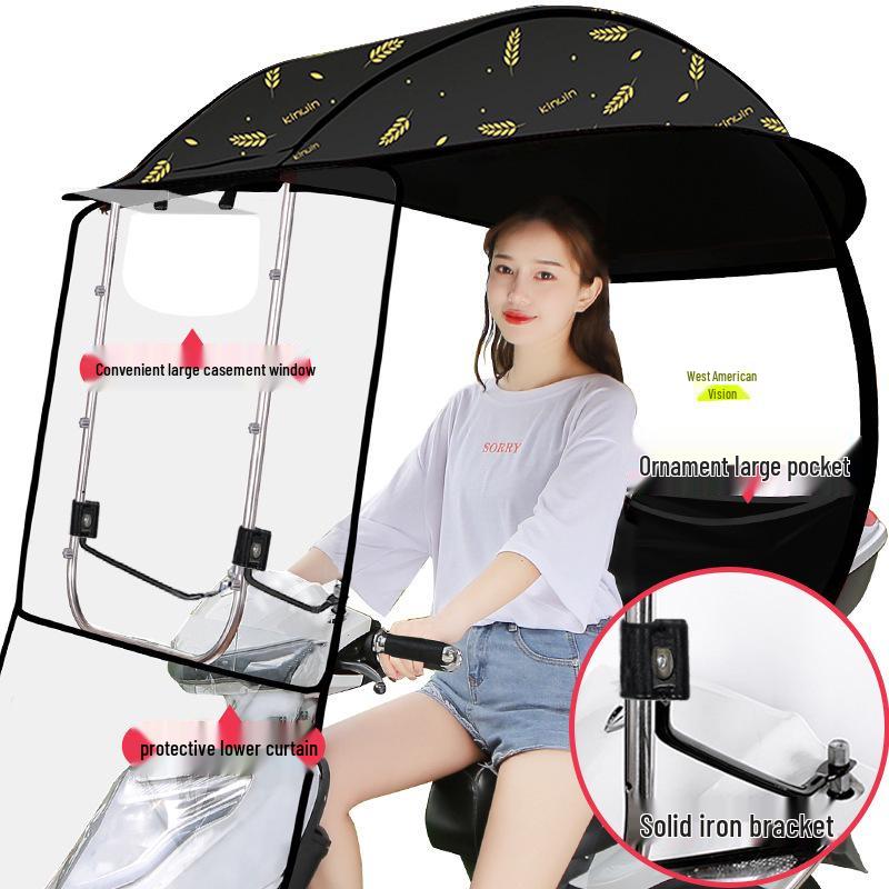 Windproof Retractable Electric Vehicle Sunshade and Rain Canopy - New Foldable Model for Motorcycles Default