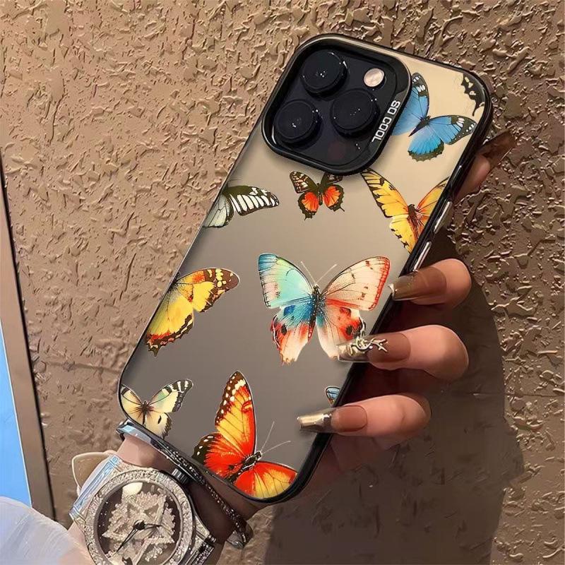 Dreamy Butterfly Shadow Phone Case for iPhone 17 Pro Max, 16, 15, 14, 13 - European American Style