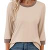 Women's Slim Fit Round Neck Three Quarter Sleeve Color Block Cuff T Shirt Solid Color Casual Fall Daily Basic Tops