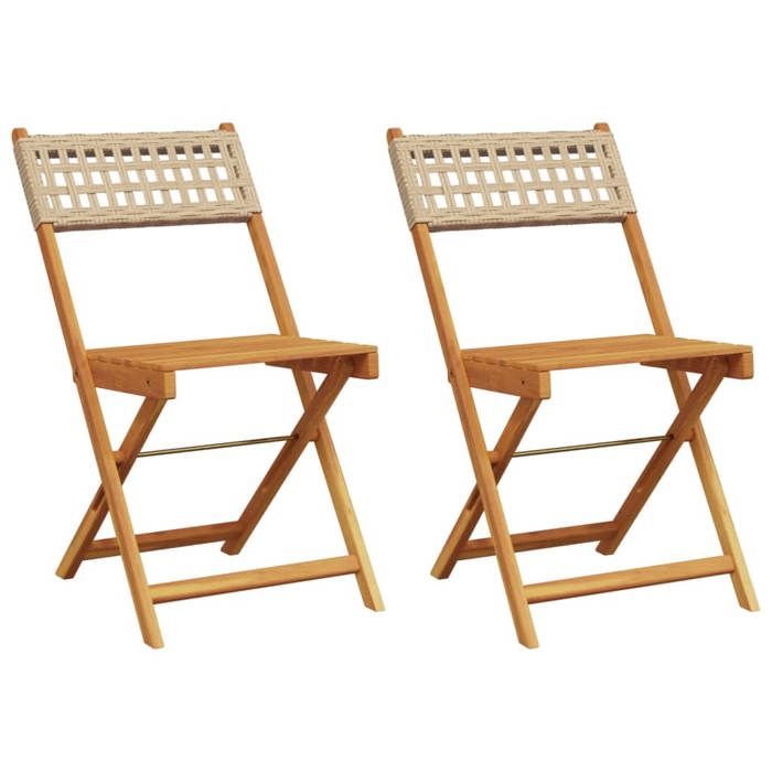 VidaXL Chaises de bistrot lot de 2 beige bois massif d'acacia et rotin, chaise de bistro d'extérieur, chaise pliable, chaise 367677