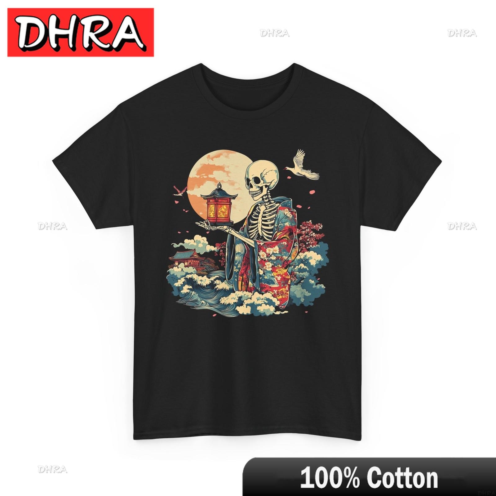 Japanese Skeleton Sun Boho TShirt Feudal Japan Warrior Shirt Anime HipHop Trendy Chic Cute Tshirts Fresh Trendy Simple Tops 4XL