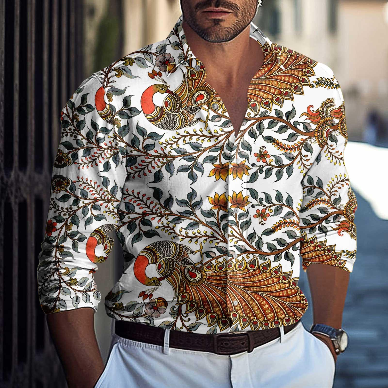 

Мужская летняя новая свободная рубашка с длинным рукавом с принтом, кардиган, пляжная рубашка XXL