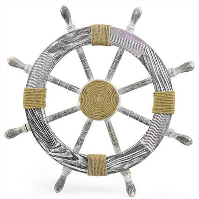 Maritimes, dekoratives Premium-Schiffsrad aus Kiefernholz mit Seil-Mittelmotiv, Kapitän, maritimer Strand, Heimdekoration, Geschenk, 60,96 cm