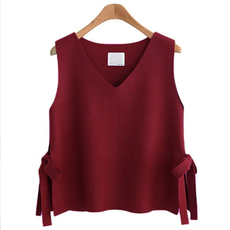 Gilet Cardigan da Donna in Maglia Scollo a V Senza Maniche con Dettaglio Fiocco Vestibilità Larga Top Invernale da Sovrapporre