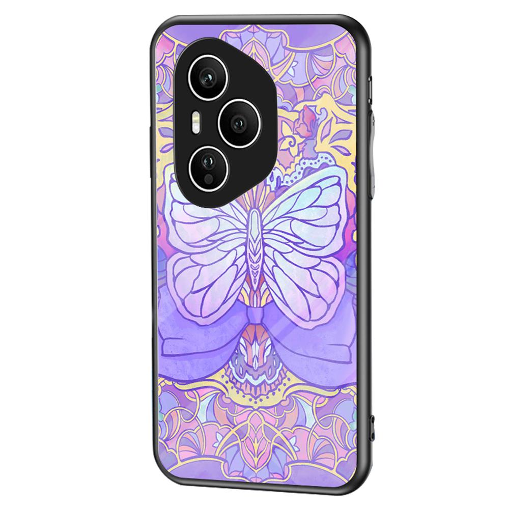 

For Honor 400 Pro 5G (Global) Case Butterfly Pattern TPU+Tempered Glass Protective Phone Cover D