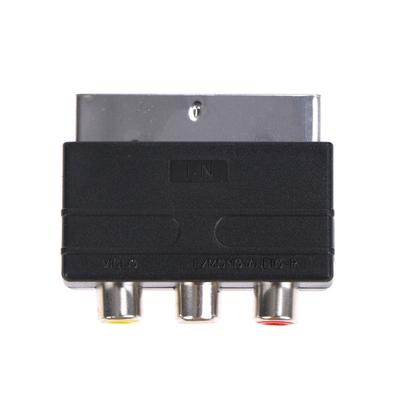 Silberner Scart-auf-3-Cinch-Composite-Phono-Adapter-Konverter + In/Out-Schalter