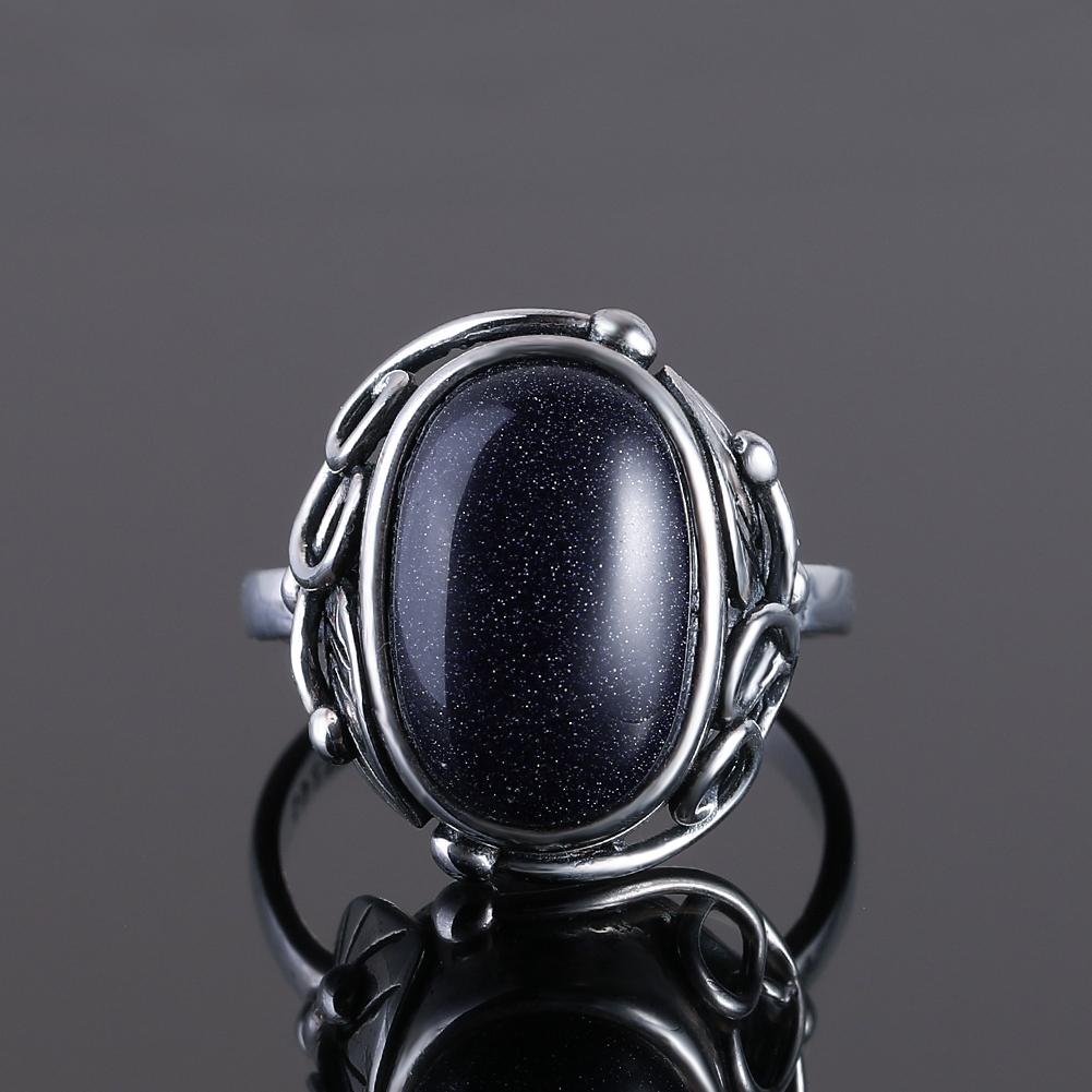 S925 Silver Ring for Women Oval Round Dropwater Natural Blue Sandstone Ring Gift Sun Shaped Retro Luxury Fine Jewelry