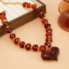 Salircon New Exaggerated Round Bead Love Heart Pendant Necklace Women Handmade Adjustable Resin Chain Choker Party Jewelry Gift