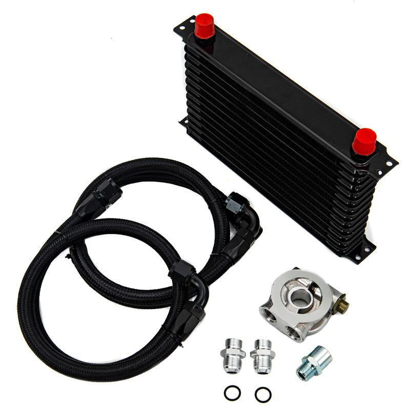 Universal 13 Rows Oil Cooler Kit AN10 Transmission Oil Cooler Kit Oil Filter Adapter with Nylon Stainless Steel Braided Hose