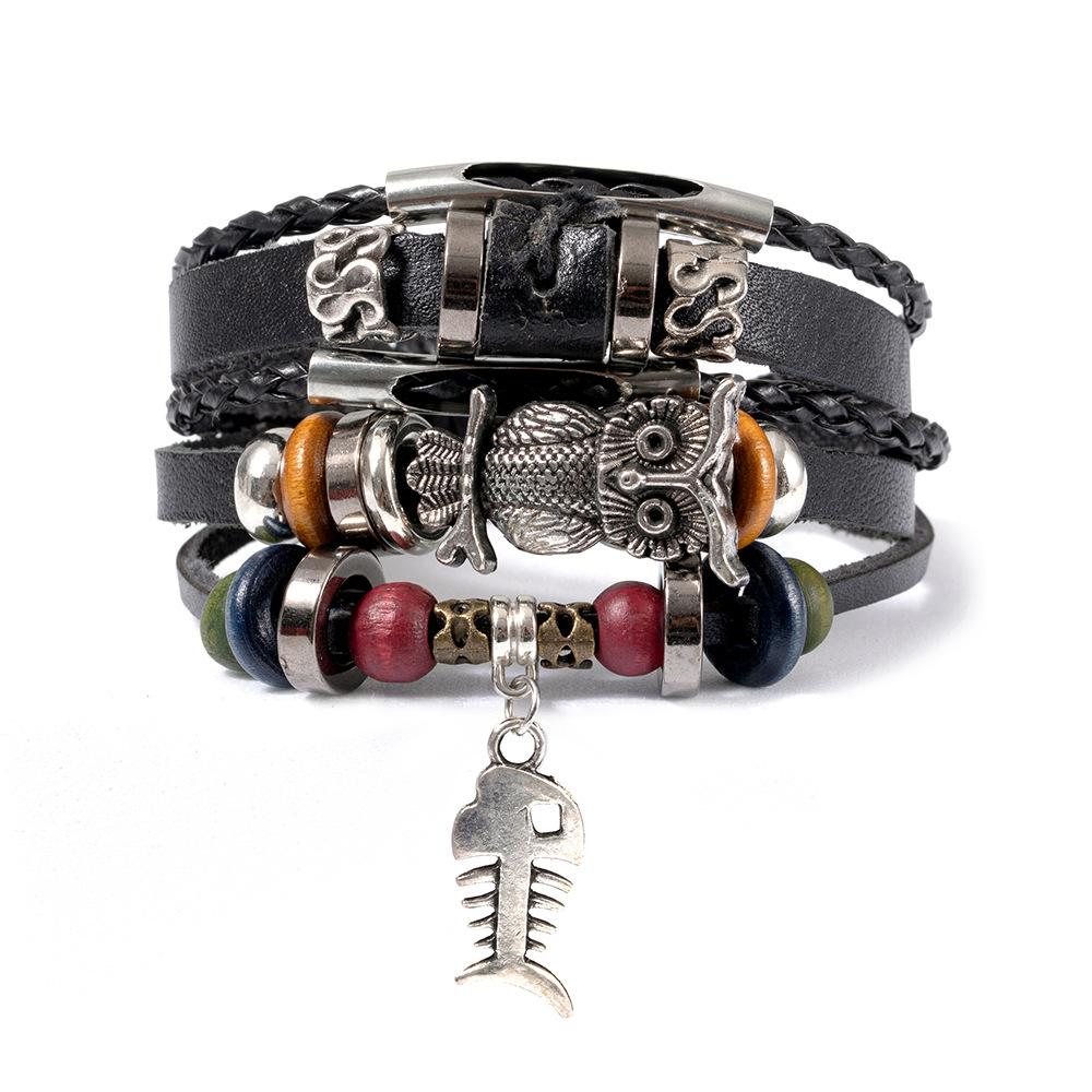 Blaues Auge Lederarmband Mehrschichtig Geflochtenes Seil Armband, Mode Persönlichkeit Hand Schmuck für Frauen Männer