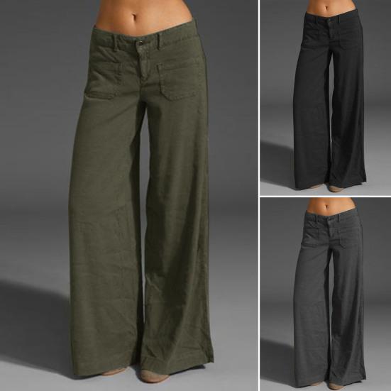 Damen Hosen Einfarbig Weites Bein Sommer Vintage Gerade Hose Streetwear